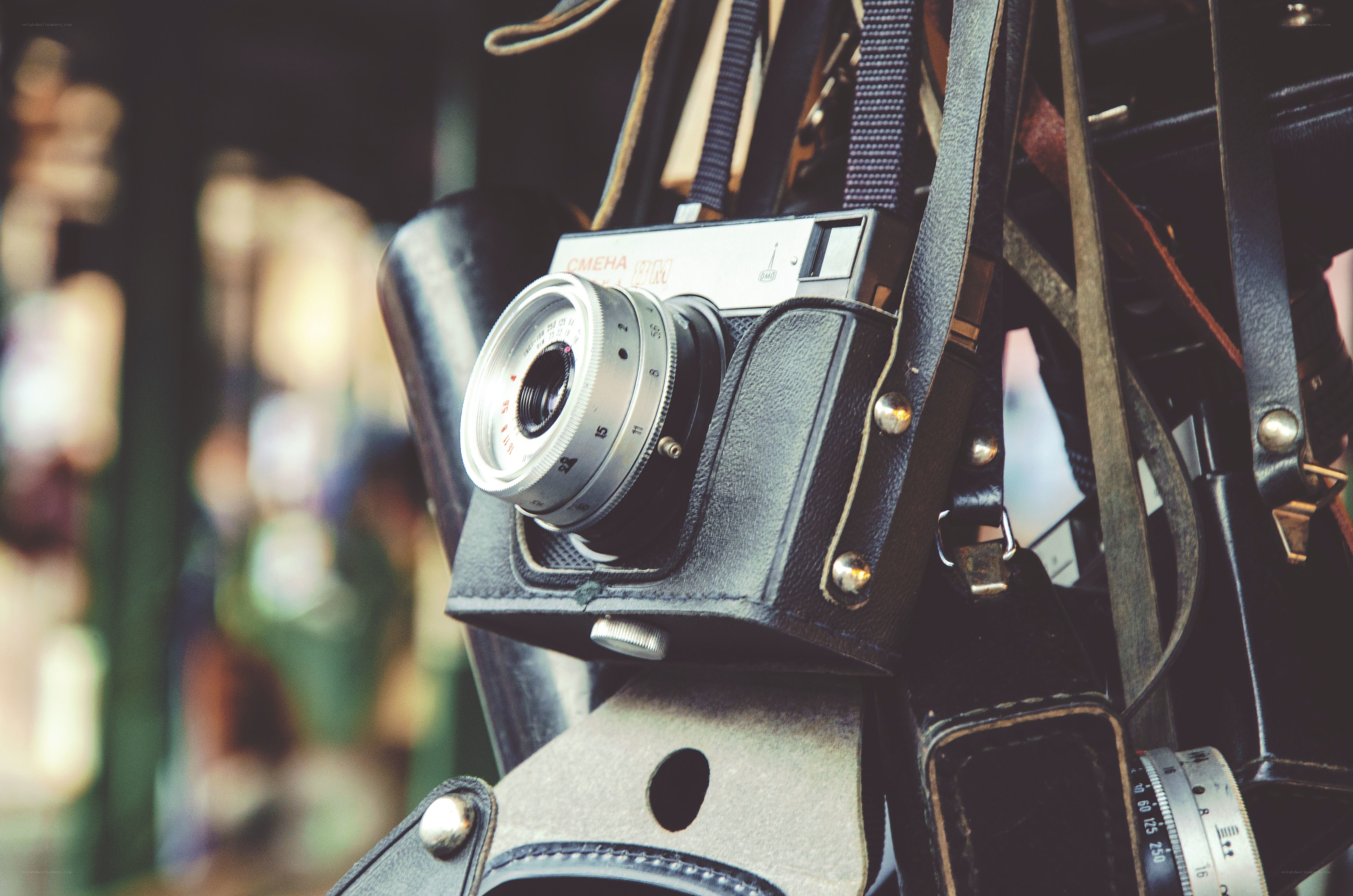vintage camera in leather case