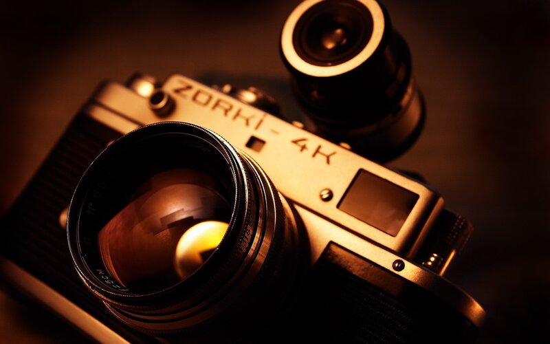 vintage camera in warm light
