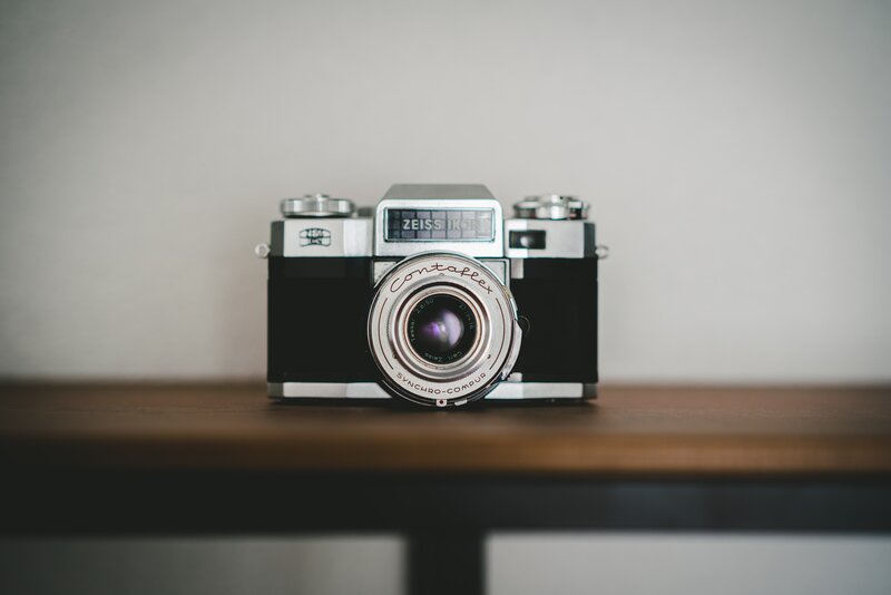 Vintage Camera on Table — Brown, Calm