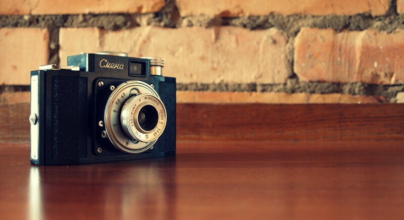 Vintage Camera on Table — Brown