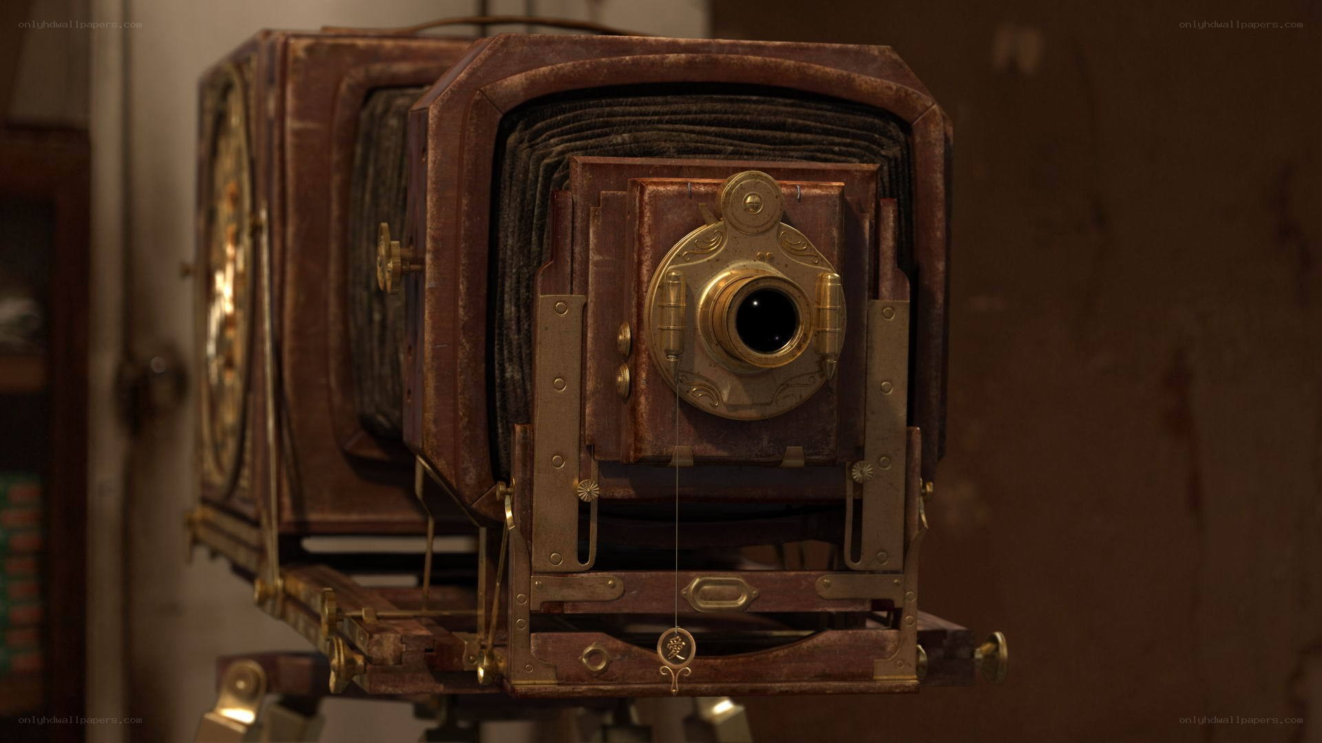 vintage camera on tripod