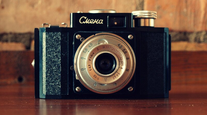 Vintage Camera on Wood — Brown, Nostalgic, Photograph