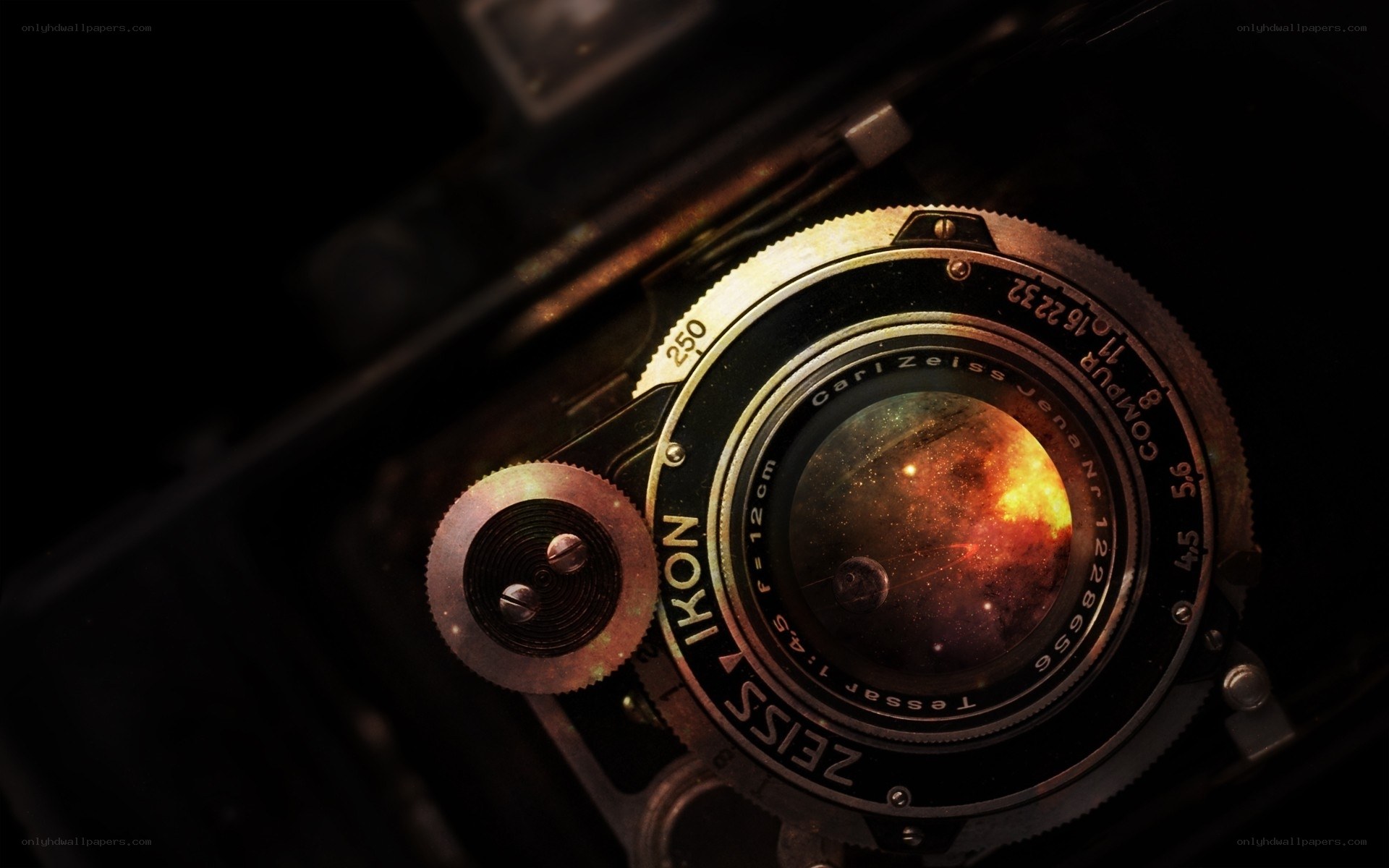 Vintage camera with cosmic lens