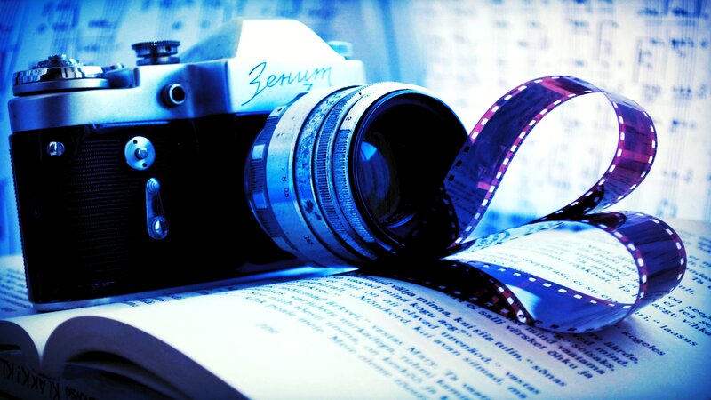 Vintage Camera with Film — Blue