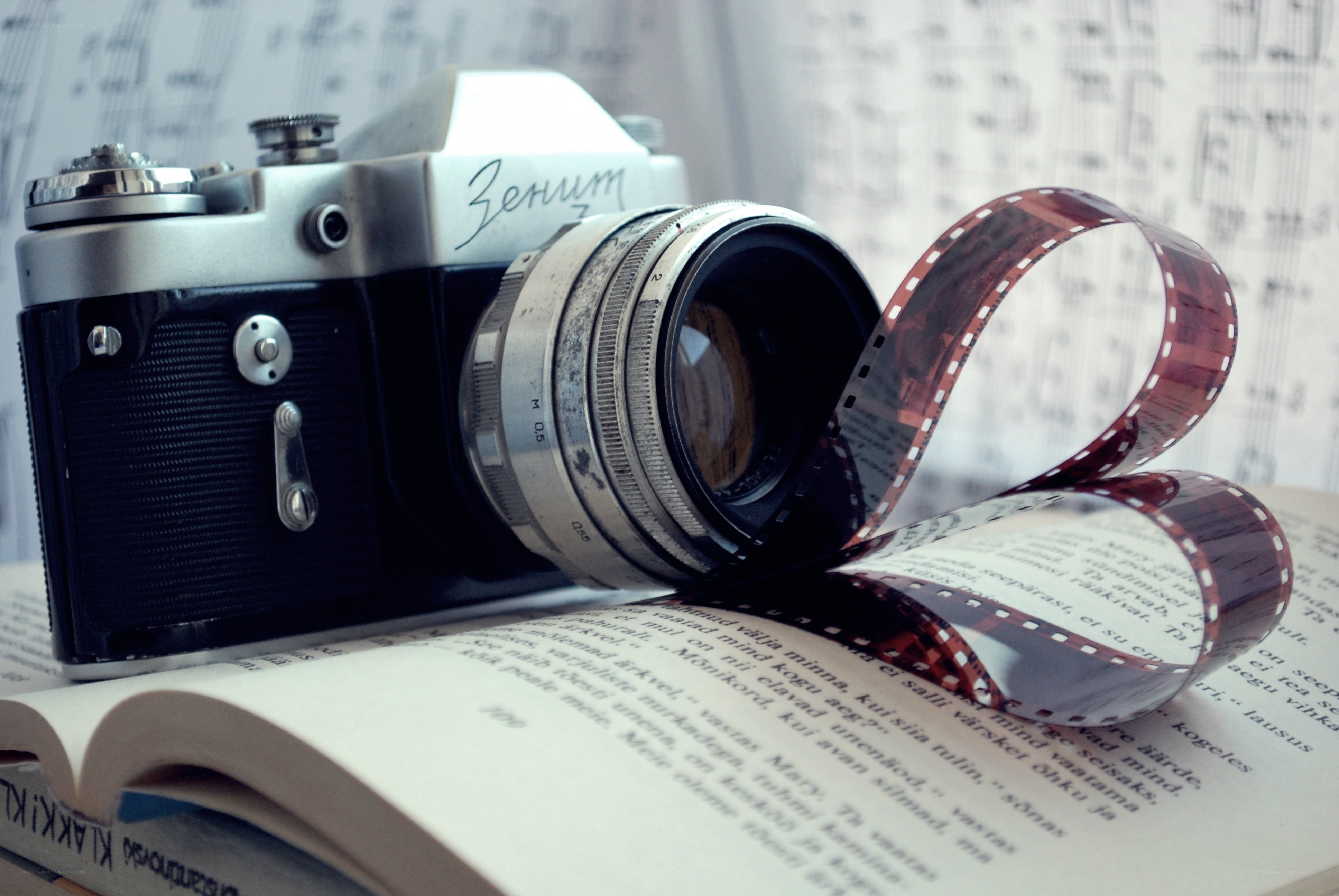 Vintage camera with film strip