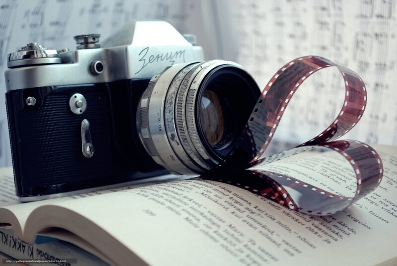 vintage camera with film strip