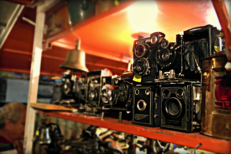 Vintage Cameras on Shelf