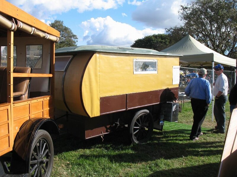 Vintage camper trailer at outdoor event