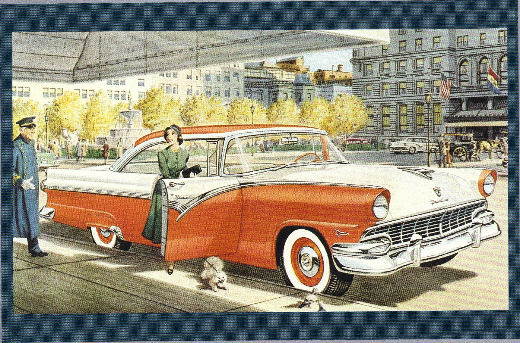 Vintage car advertisement illustration