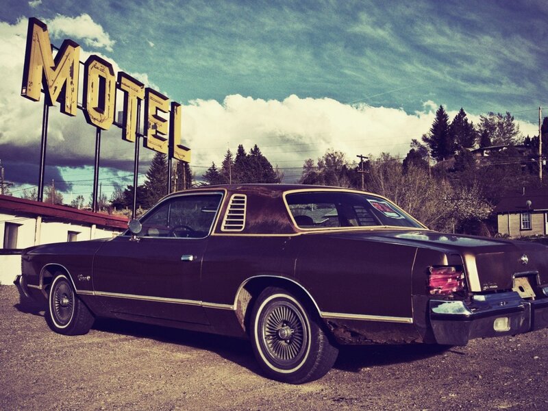 Vintage car at a motel