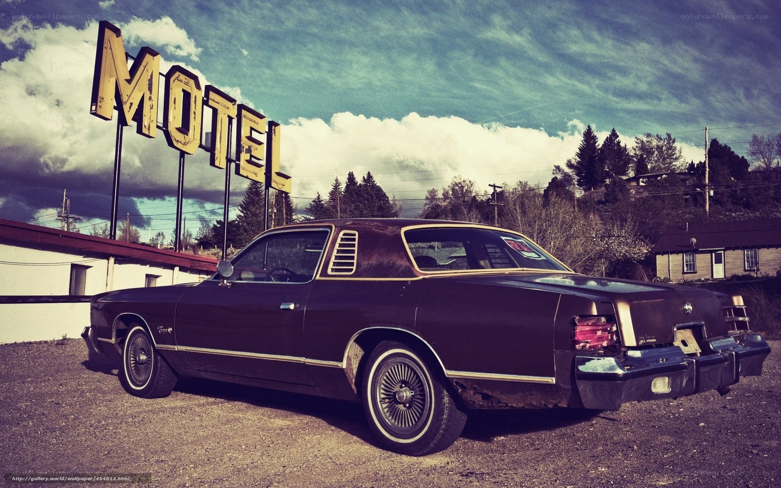 Vintage car at a retro motel
