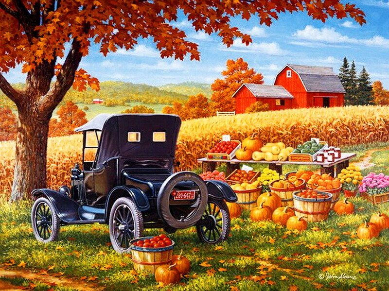 Vintage Car at Farm Stand