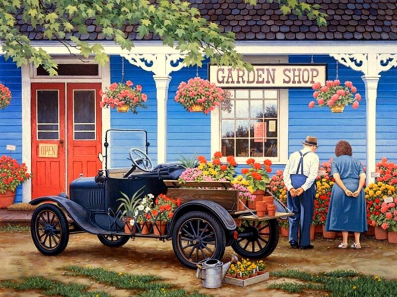 Vintage Car at Garden Shop