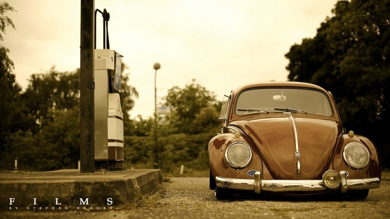 vintage car at gas station