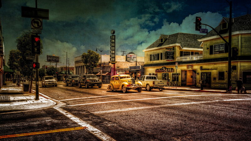 Vintage Car at Intersection