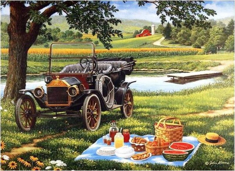 Vintage Car at Picnic