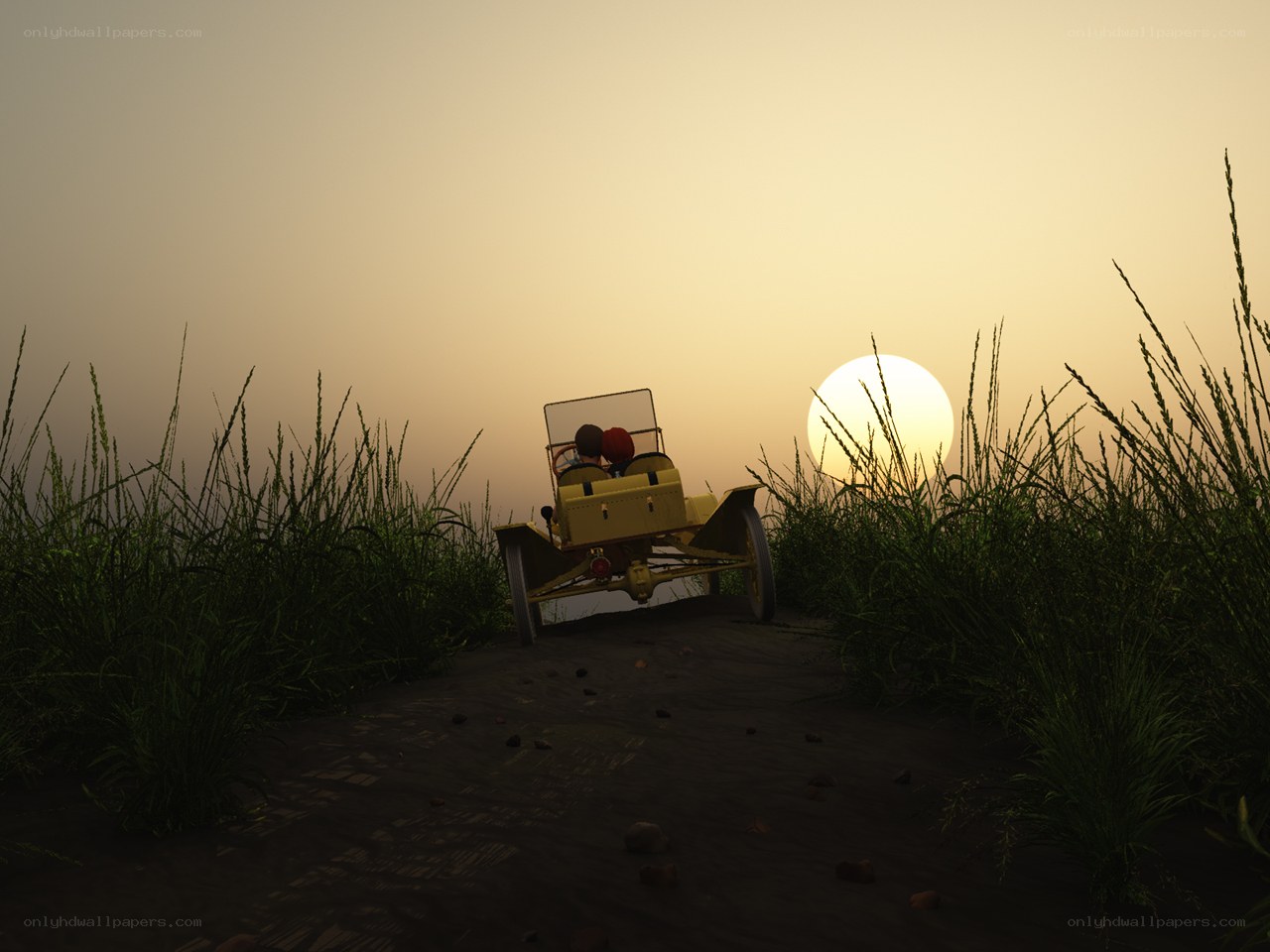 Vintage car at sunset