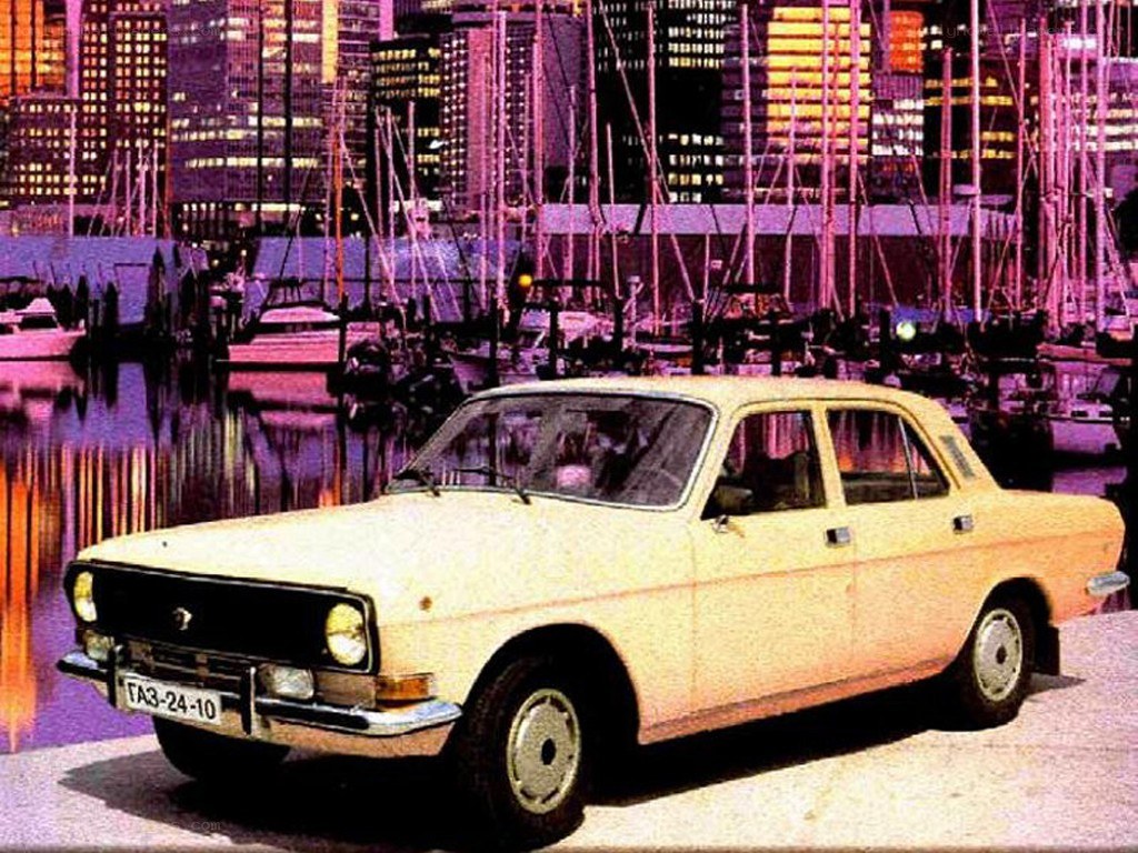 Vintage car in city harbor