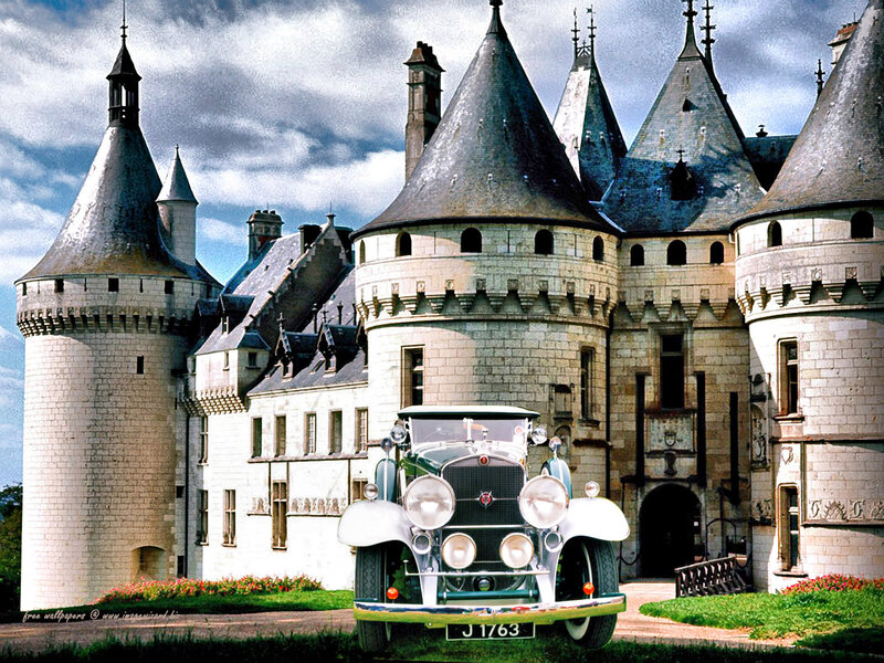 Vintage Car in Front of Castle