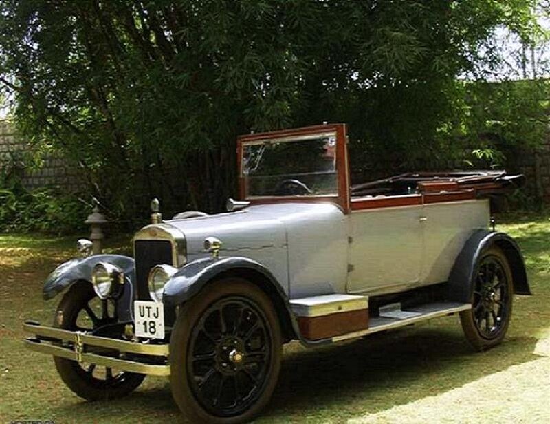vintage car in garden