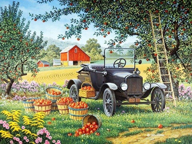 Vintage Car in Orchard — Green