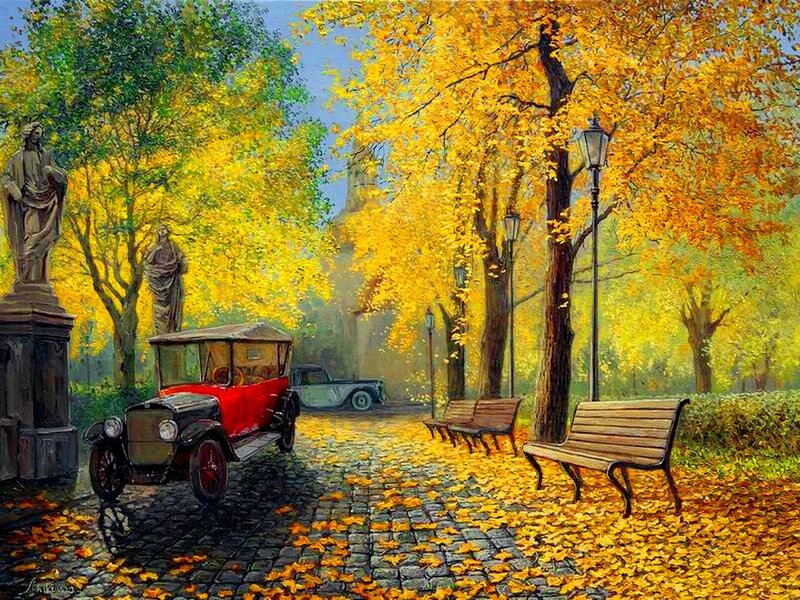 Vintage Car in Park — Yellow