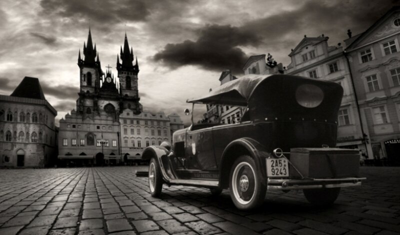 Vintage car in Prague square