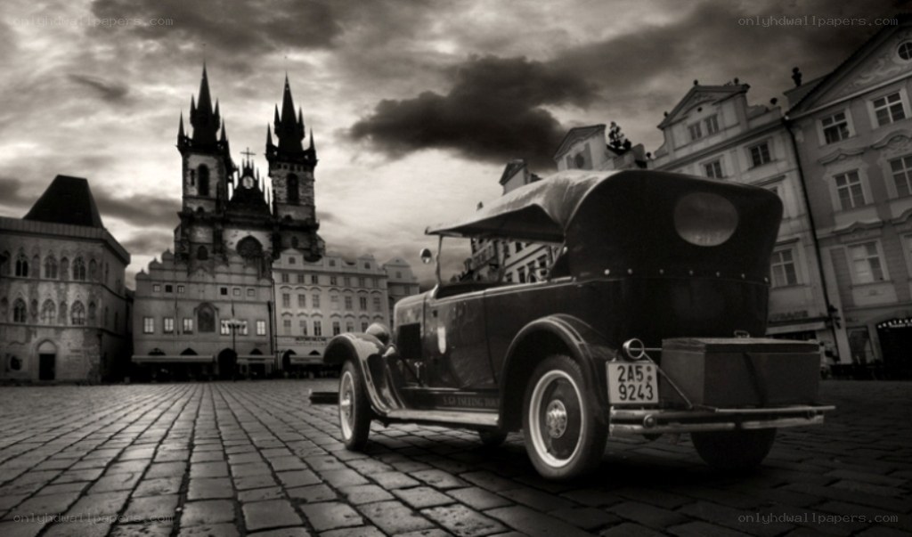 Vintage car in Prague square