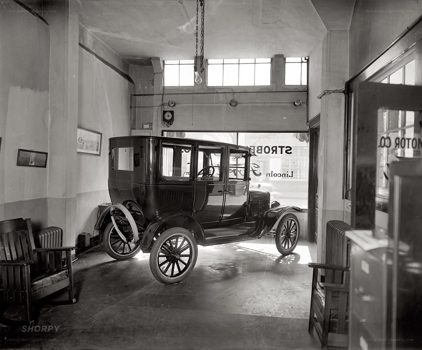 Vintage car in showroom