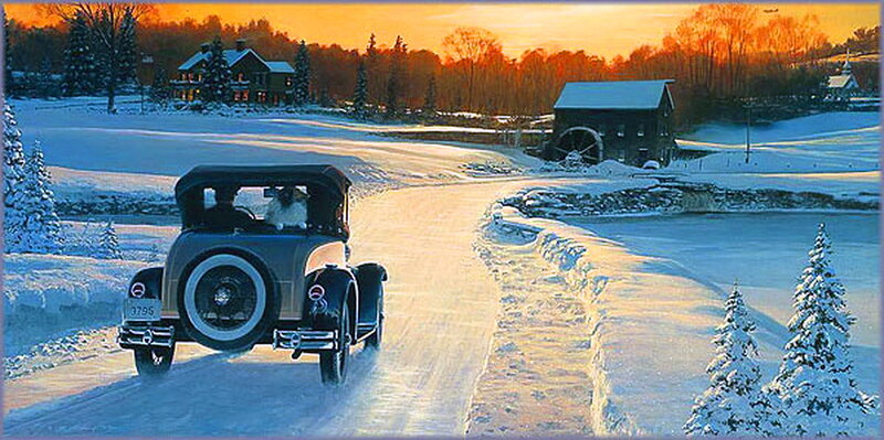 Vintage Car in Snow — Orange