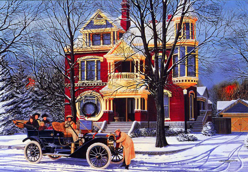 Vintage Car in Snow — Red, Peaceful