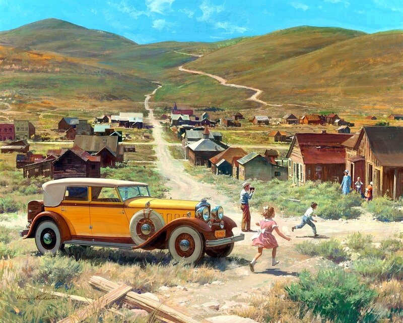 Vintage Car in Town — Yellow, Peaceful