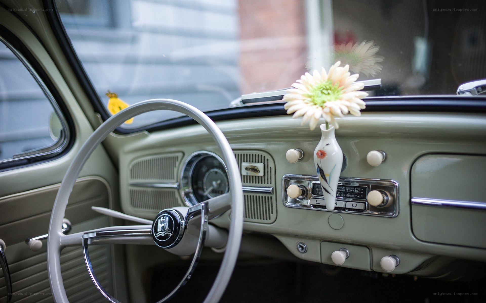 vintage car interior with flower