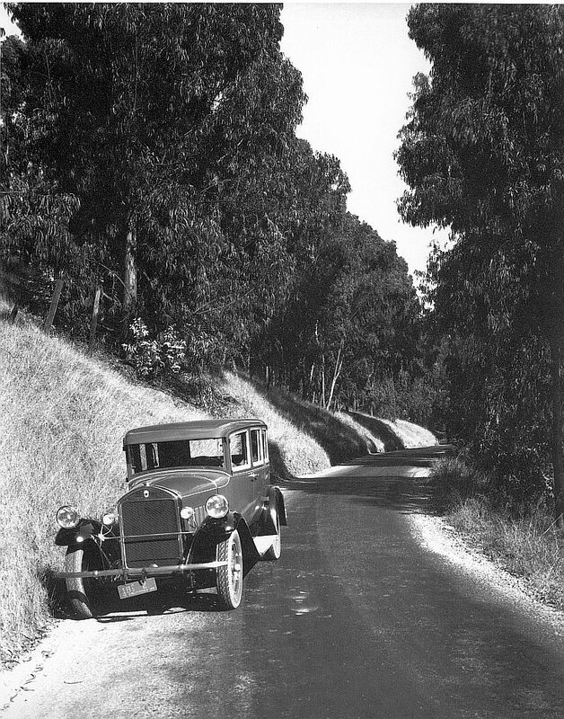 Vintage car on a country road