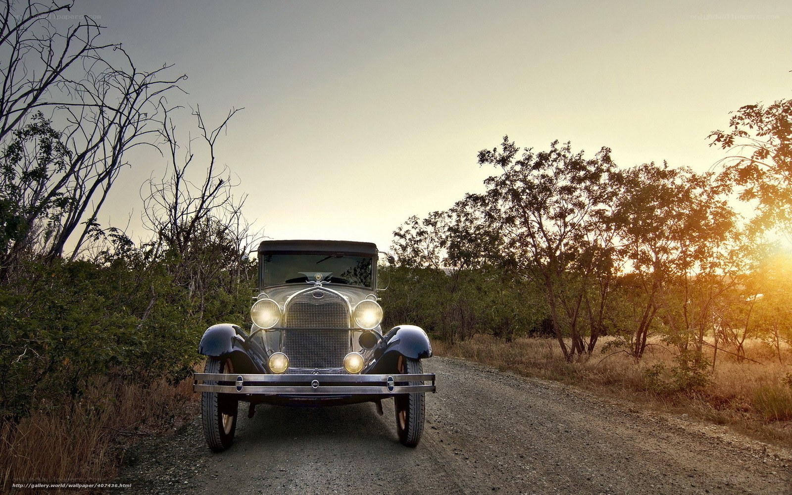 Vintage car on a dirt road