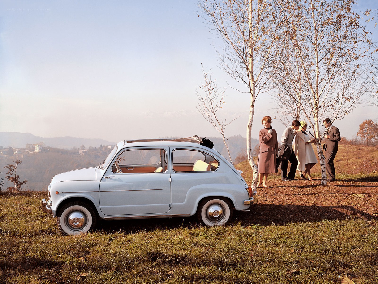 Vintage car on a hillside