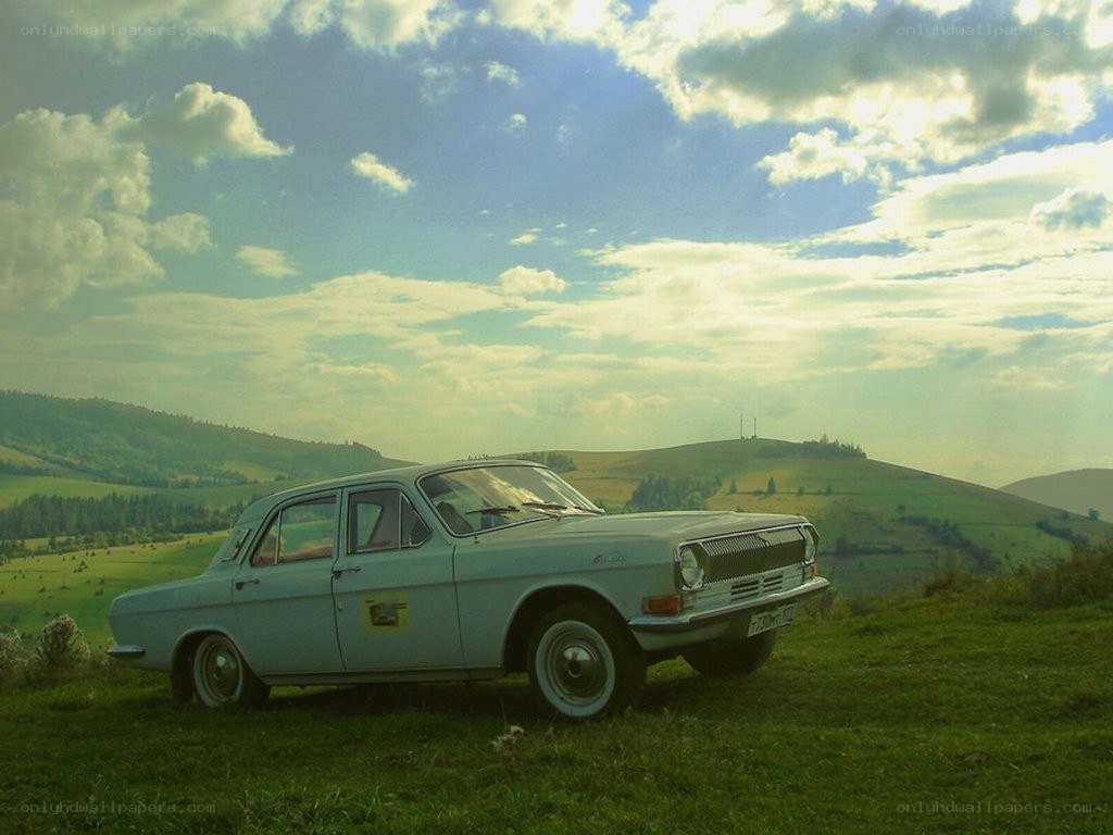 Vintage car on a hillside