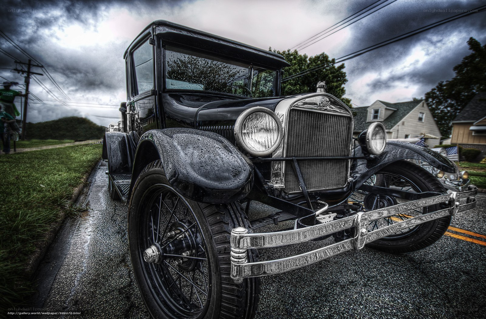 vintage car on a rainy day