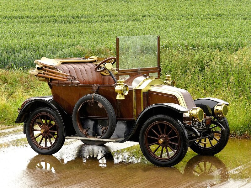 Vintage car on a wet road