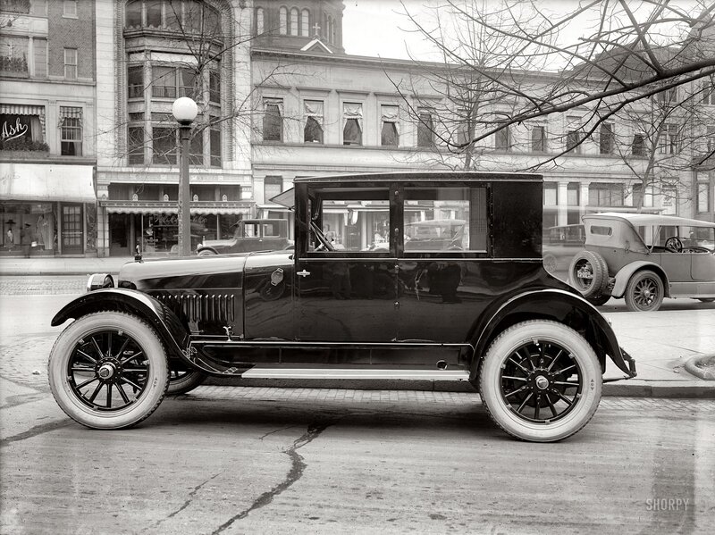 Vintage car on city street