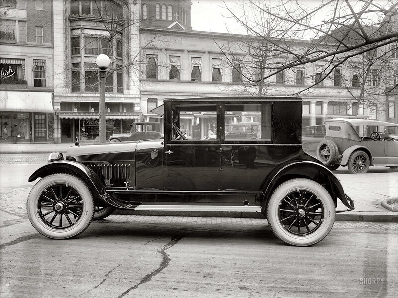 Vintage car on city street