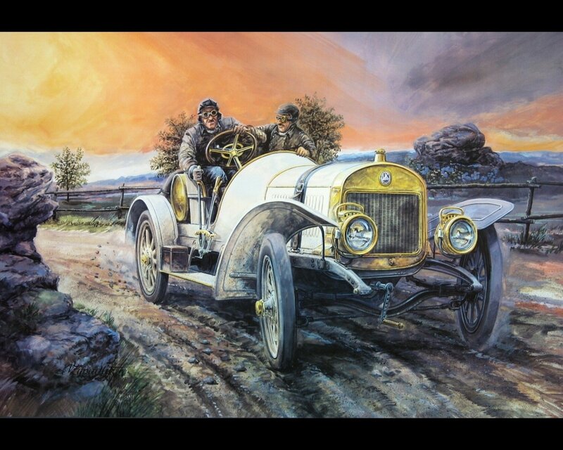 Vintage Car on Dirt Road — Orange, Dramatic