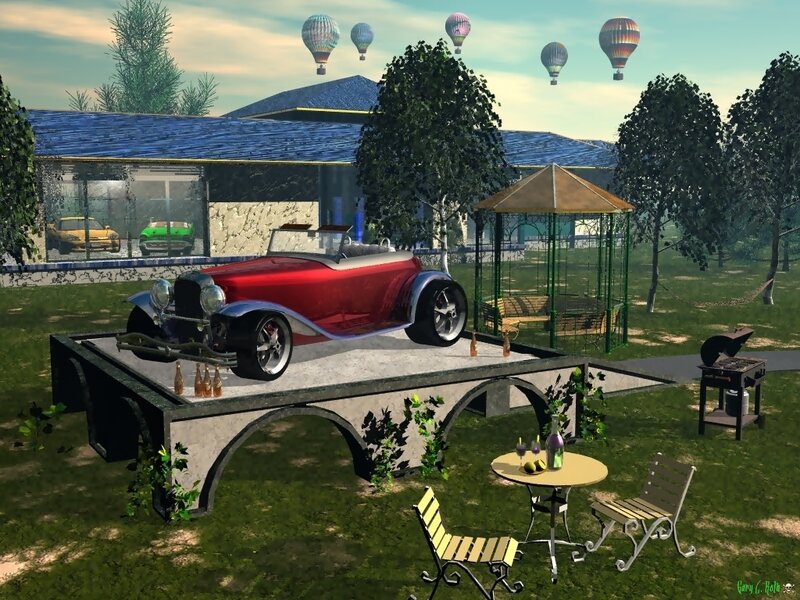 Vintage car on display in garden