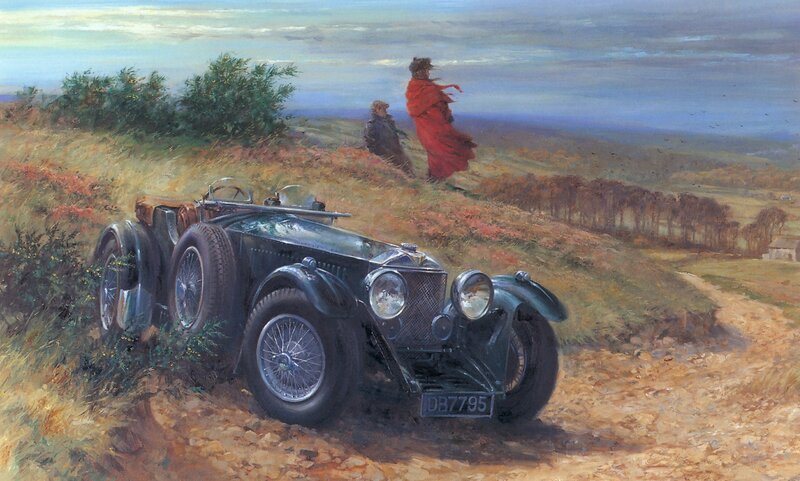 Vintage Car on Hillside — Green