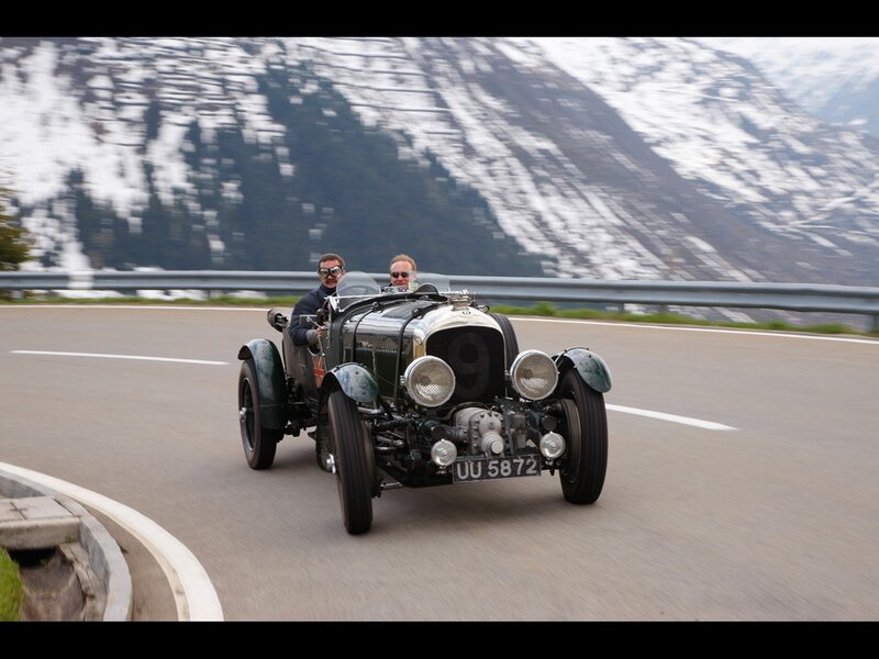 Vintage car on mountain road