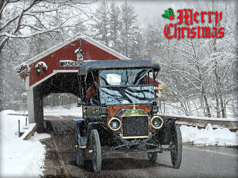 Vintage Car on Snowy Road