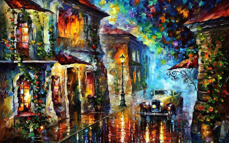 Vintage Car on Wet Street
