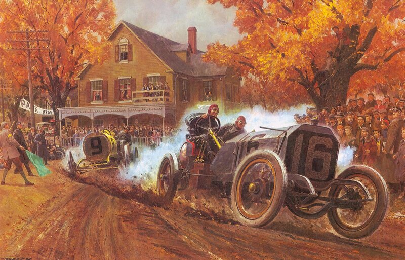 Vintage car race in autumn