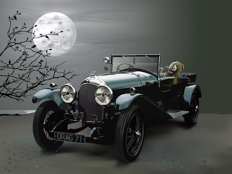 Vintage car under moonlight
