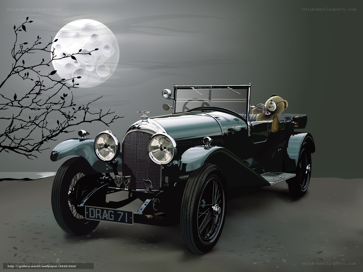 Vintage car under moonlight
